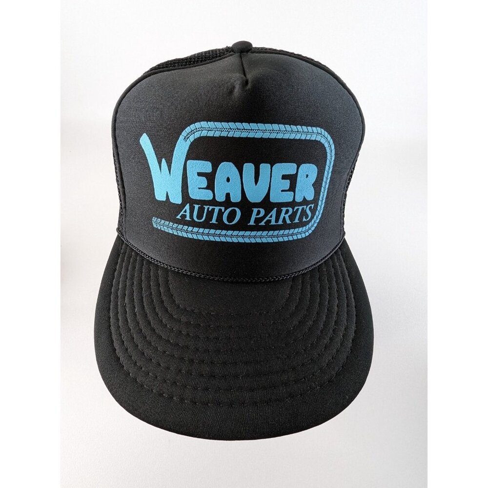 Weaver Auto Parts Vintage 1980s Black Aqua Blue Trucker Hat - Snapback Mesh